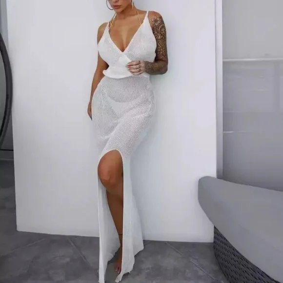 New Boho Crochet Beach Dress Swim Cover Up Maxi Midi - Picture 13 of 17